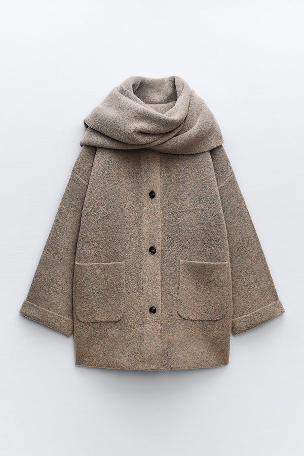 Short Knit Coat With Scarf
